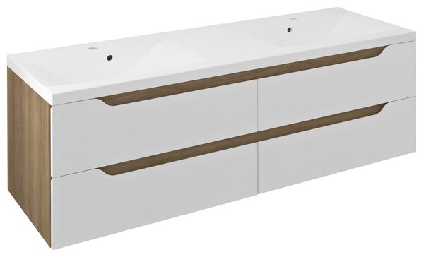 Sapho Sapho, Dulap chiuvetă dublă WAVE 149.7x50x47.8cm, alb/stejar cuneo, WA150-3025