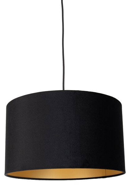 Lampă suspendată neagră cu ștecher și abajur negru cu interior auriu 35cm - Cavalux