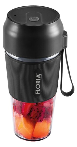 Blender portabil Floria ZLN1719 pentru suc reincarcabil, Capacitate 300 ml, Putere 50W, Lame din otel inoxidabil, Negru
