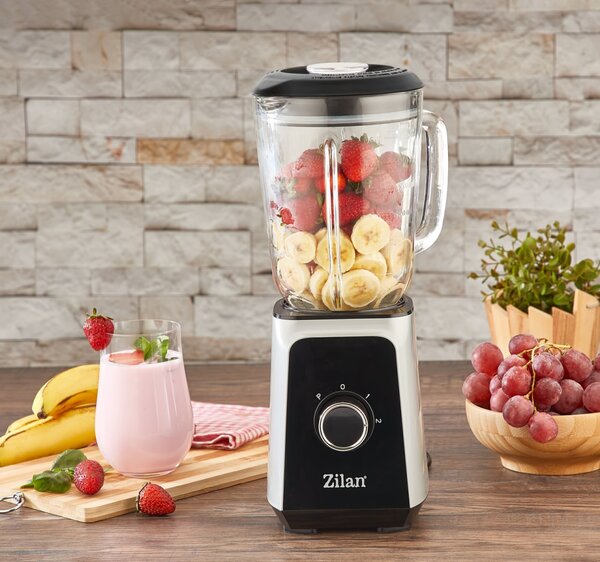 Blender ZILAN ZLN3925, 1.5 l, 2 viteze + Functie impuls, Zdrobire gheata, Vas de sticla, Inox