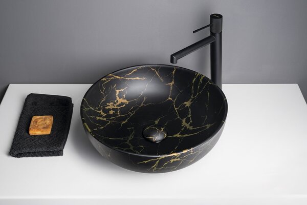 Sapho Sapho, chiuveta ceramica pe blat RONDANE, diametru 41cm, marmura portoro, AR435PT