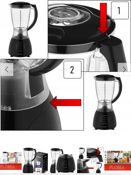 Blender FLORIA ZLN3080 Negru, Putere 300W, capacitate 1.5L, 3 viteze, Functie puls-Vas plastic