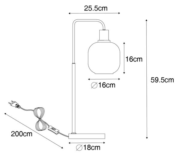 Lampa de masa de design neagra cu alama si sticla chihlimbar - Zuzanna