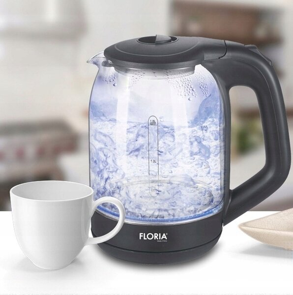 Cana fierbator din sticla FLORIA ZLN3505, Leduri iluminare apa, Putere 1500 W, Capacitate 1.8L