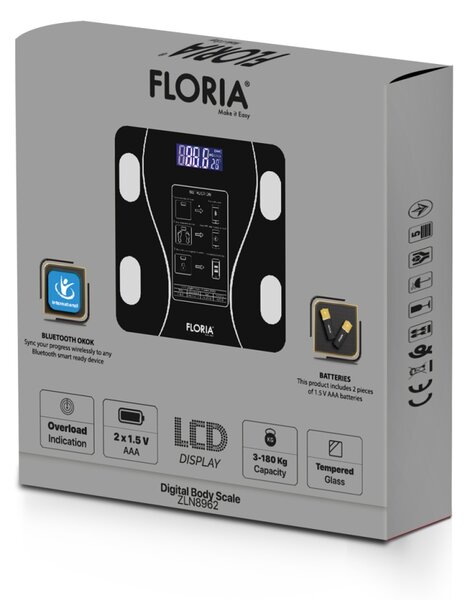 Cantar corporal Zilan ZLN8962 din sticla securizata, capacitate 3-180kg, Aplicatie OKOK, Display LCD