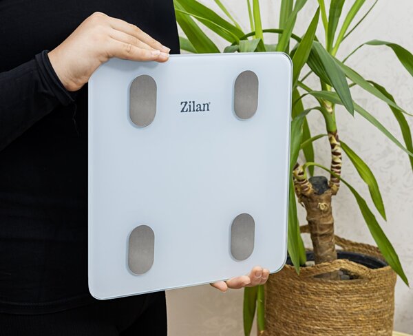 Cantar corporal Zilan ZLN8979 din sticla securizata, capacitate 3-180kg, Aplicatie OKOK, Display LCD