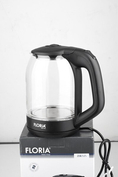 Cana fierbator din sticla FLORIA ZLN3505, Leduri iluminare apa, Putere 1500 W, Capacitate 1.8L