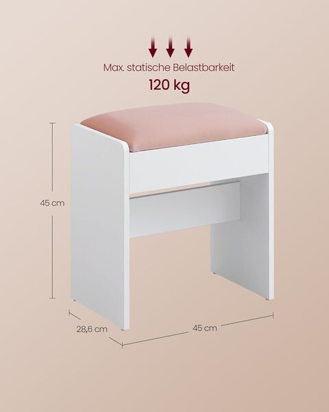 Scaun pentru masa toaleta Vasagle, Roz, 28.6 x 45 x 45 cm