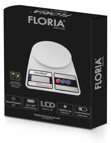 Cantar de bucatarie digital Floria ZLN9075, Capacitate 2g-10.000g, Display LCD, Maxim 10kg