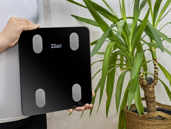 Cantar corporal Zilan ZLN8980 din sticla securizata, capacitate 3-180kg, Aplicatie OKOK, Display LED