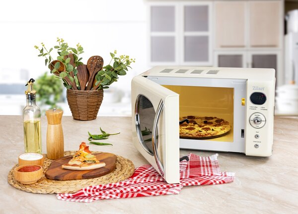 Cuptor cu microunde Zilan ZLN1245 RETRO, Putere 700W, Capacitate 20L, Functie de dezghetare, Afisaj digital, Temporizator