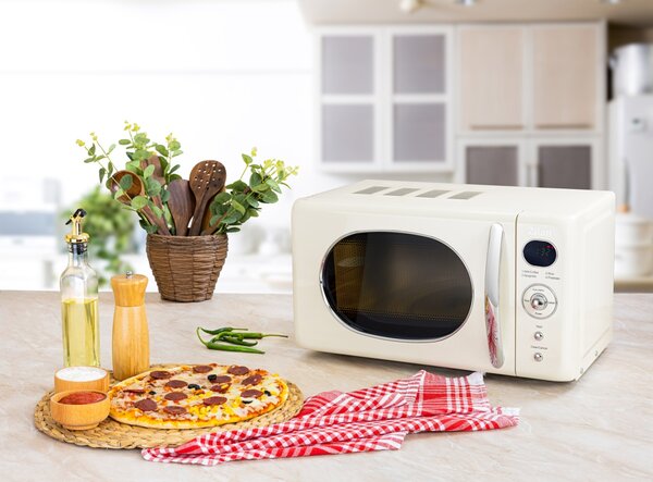 Cuptor cu microunde Zilan ZLN1245 RETRO, Putere 700W, Capacitate 20L, Functie de dezghetare, Afisaj digital, Temporizator