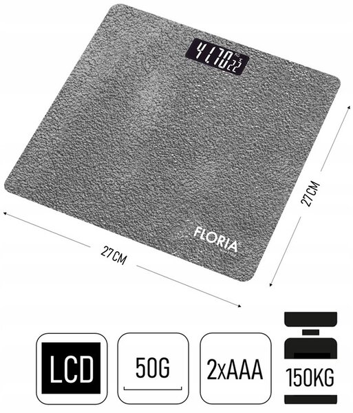Cantar electronic de persoane Floria ZLN1987 Gri, ecran LCD, capacitate maxima 150 kg