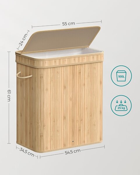 Cos de rufe Songmics, Bej, LCB063N01, 54.5 x 34.5 x 61 cm