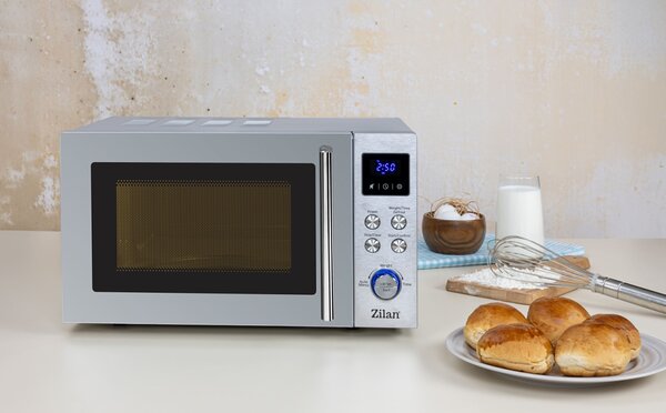 Cuptor cu microunde digital Zilan ZLN1238, Putere 700W, Capacitate 20L, Functie de dezghetare, Panou din inox, Afisaj digital