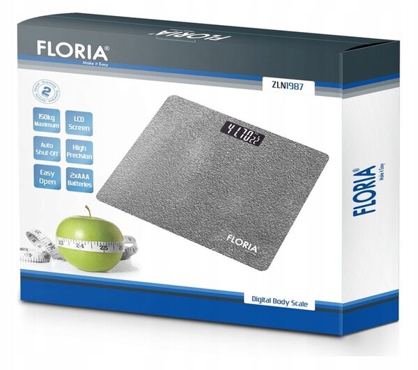 Cantar electronic de persoane Floria ZLN1987 Gri, ecran LCD, capacitate maxima 150 kg