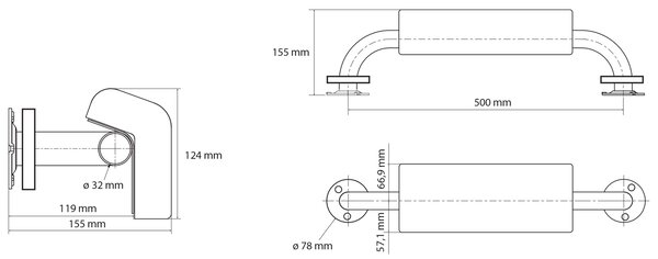 Sapho Sapho, balustradă pentru persoane cu dizabilități cu spătar 500 mm, oțel inoxidabil lustruit, XH575