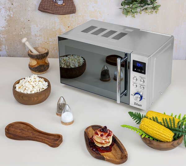 Cuptor cu microunde digital Zilan ZLN1238, Putere 700W, Capacitate 20L, Functie de dezghetare, Panou din inox, Afisaj digital