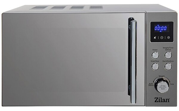 Cuptor cu microunde digital Zilan ZLN1238, Putere 700W, Capacitate 20L, Functie de dezghetare, Panou din inox, Afisaj digital