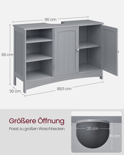 Dulap baie Vasagle, Gri, 30 x 90 x 60 cm