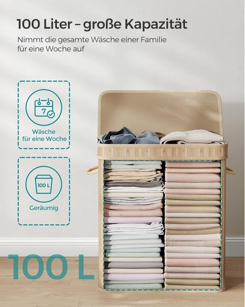 Cos de rufe Songmics, Bej, LCB063N01, 54.5 x 34.5 x 61 cm