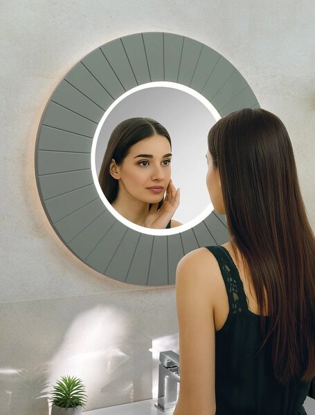Sapho Sapho, oglindă rotundă LUMIRO STRIP cu iluminare LED în ramă, diametru 90cm, agila, LR950-4343S