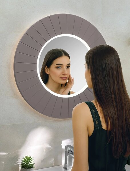 Sapho Sapho, oglindă rotundă LUMIRO STRIP cu iluminare LED în ramă, diametru 90cm, agila, LR950-4343S