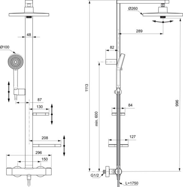 Ideal Standard Alu+ set de duș perete cu termostat cu duș de ploaie crom BD583SI