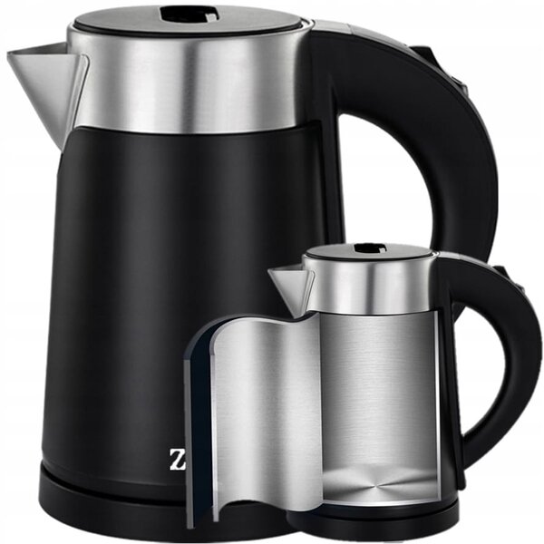 Fierbator electric Zilan ZLN3387 Negru cu pereti dublii, putere 800W, capacitate 0.8L, inox