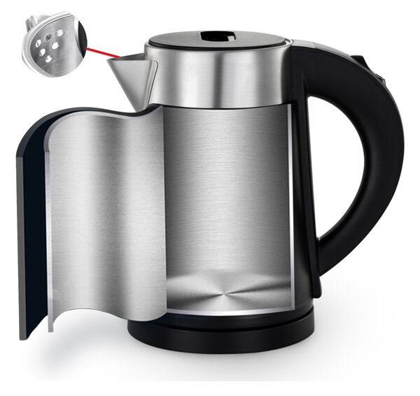Fierbator electric Zilan ZLN3387 Negru cu pereti dublii, putere 800W, capacitate 0.8L, inox