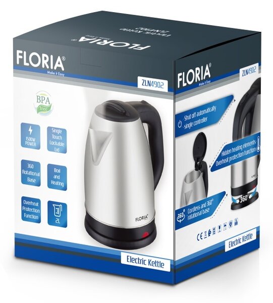 Fierbator electric Floria ZLN4902 Gri, putere 1500W, capacitate 2 L, indicator luminos