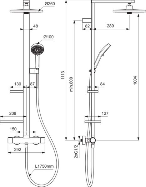 Ideal Standard Alu+ set de duș perete cu termostat cu duș de ploaie crom BD583SI