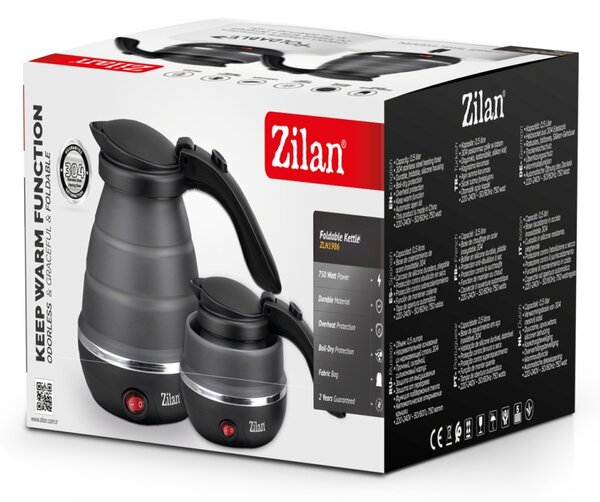 Fierbator pliabil Zilan ZLN1986 pentru voiaj, Putere 750W, Capacitate 0.5L, Protectie la supraincalzire, Baza din inox si carcasa din silicon durabil