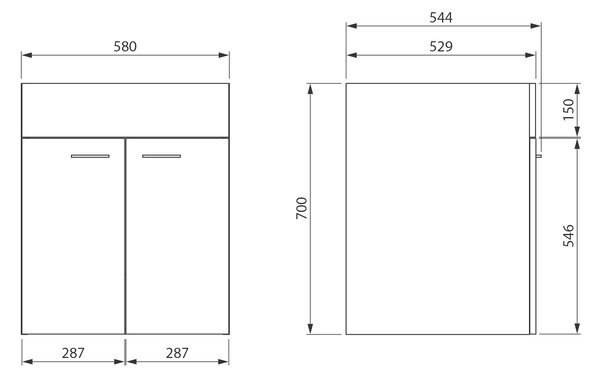 Aqualine Aqualine, Dulap chiuvetă 58x52.8x70cm, alb, 57037
