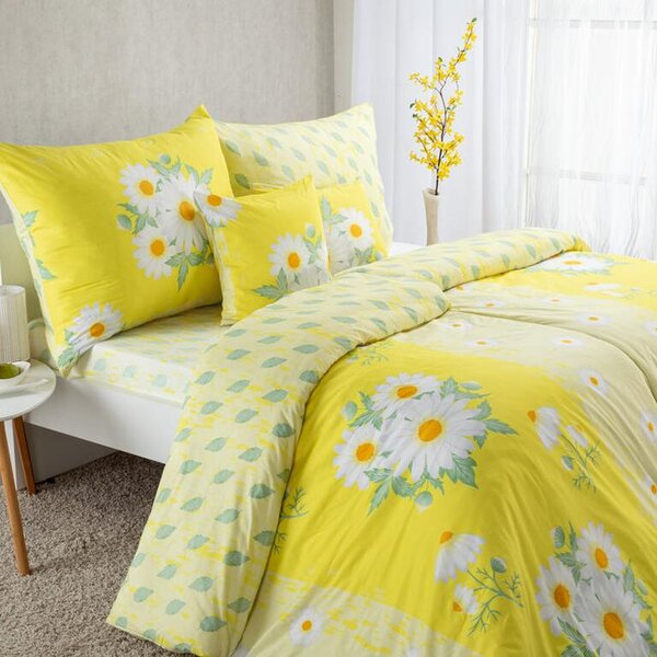 Set lenjerii de pat pentru familii DAISY, cu cearceafuri şi feţe pernuţe set 4 piese pentru un pat simplu
