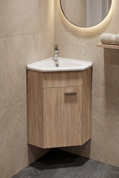Aqualine Aqualine, Mobilier lavoar de colț ZOJA 39x74x39cm, stejar platinat, 50346