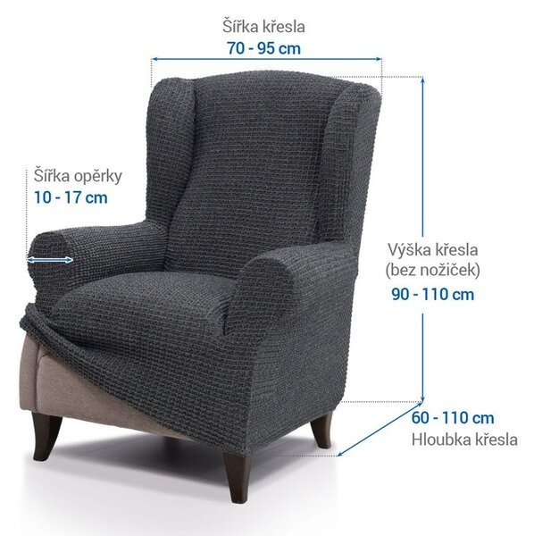Huse super elastice RUBINIA antracit fotoliu clasic (l. 70 - 95 cm)