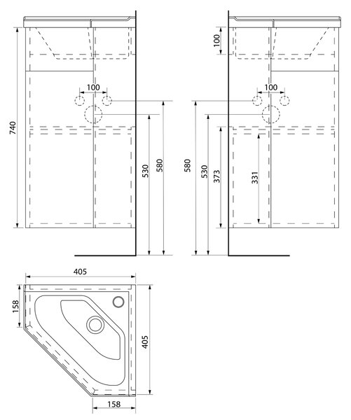 Aqualine Aqualine, Mobilier lavoar de colț ZOJA 39x74x39cm, stejar platinat, 50346
