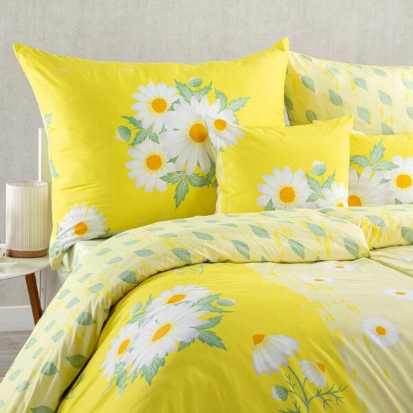 Set lenjerii de pat pentru familii DAISY, cu cearceafuri şi feţe pernuţe set 4 piese pentru un pat simplu