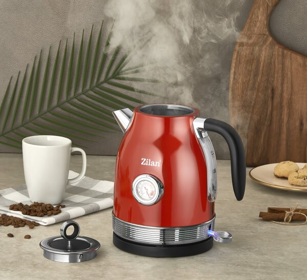 Fierbator RETRO Zilan ZLN7033 Rosu, Capacitate 1.7 Litri, Putere 2200W, Rotire 360