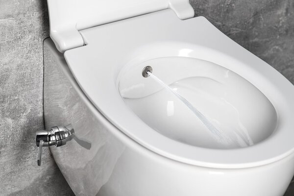 Isvea Isvea, vas WC suspendat SENTIMENTI CLEANWASH, robinet integrat și duș bideu, fără rampă, 36x51cm, alb, 10ARS1101I
