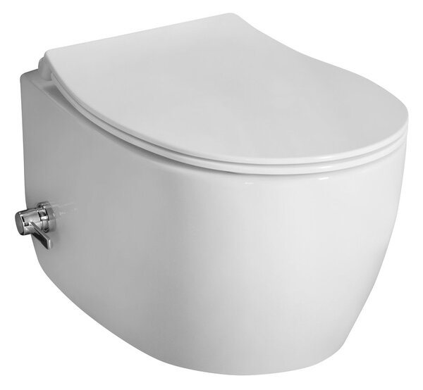 Isvea Isvea, vas WC suspendat SENTIMENTI CLEANWASH, robinet integrat și duș bideu, fără rampă, 36x51cm, alb, 10ARS1101I
