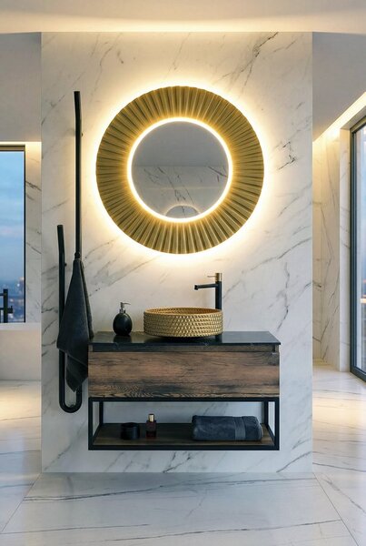 Sapho Sapho, oglindă rotundă PRIDE STRIP cu iluminare LED în ramă, diametru 75cm, auriu, PD750