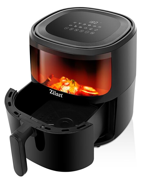 Friteuza Zilan ZLN9983 tip air fryer, 1500W, capacitate 5L, temperatura maxima 200 grade, Negru
