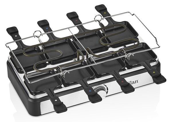 Gratar electric cu raclette Zilan ZLN8863, placa de piatra si placa de aluminiu, putere 1400 W, Gri