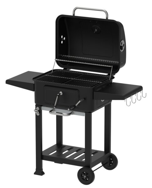 Gratar pentru exterior Zilan ZLN3574, Fabricat din materiale durabile, Grila de gatit 54x42.5 cm din otel cromat, Termometru incorporat, Mobilitate pe roti
