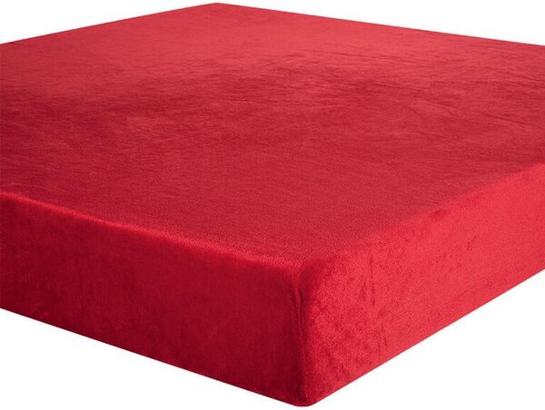 Cearceaf cu elastic din micropluş roşu pat simplu