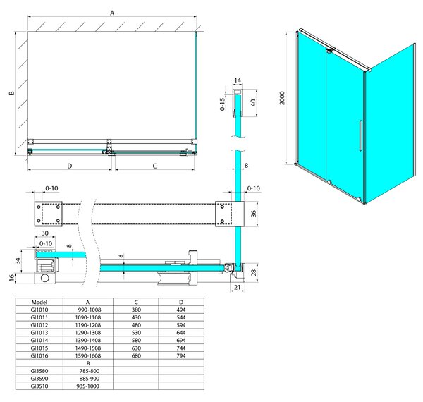 Gelco Gelco, paravan de duș dreptunghiular SPIRIT 1000x800mm varianta stânga/dreapta, GI1010GI3580