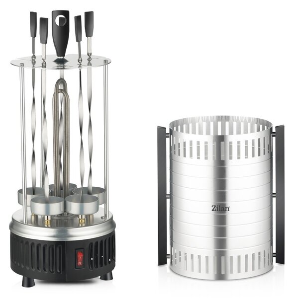 Gratar vertical Zilan ZLN5565 argintiu, putere 900W, rotatie automata, 5 bete pentru frigarui