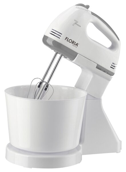 Mixer cu bol Floria ZLN7577 ALB, 7 viteze, Bol plastic 2 Litri, Putere 150W, ALB